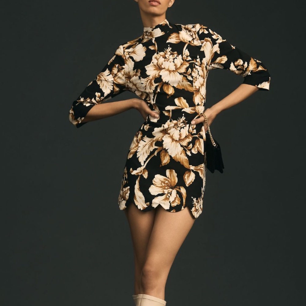 Anthropologie Floral Black Dress Size 2